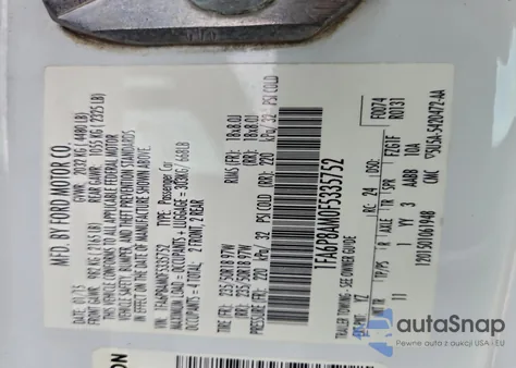 2015 Ford Mustang z USA, uszkodzony, nr VIN 1FA6P8AM0F5335752